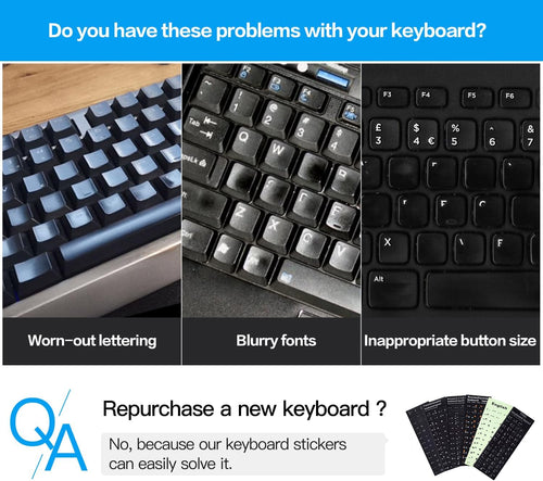 2PCS Pack Universal English Keyboard Stickers, Computer Keyboard Stickers Black Background with White Lettering for Computer Laptop Notebook Desktop (English)