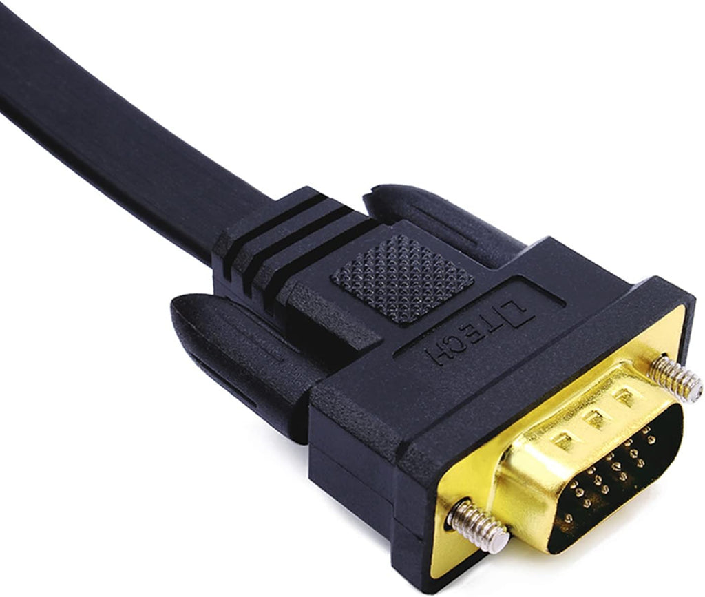 5M Ultra Thin Flat Type Computer Monitor VGA Cable Standard 15 Pin Male to Male Connector SVGA Wire 16 Feet - Black
