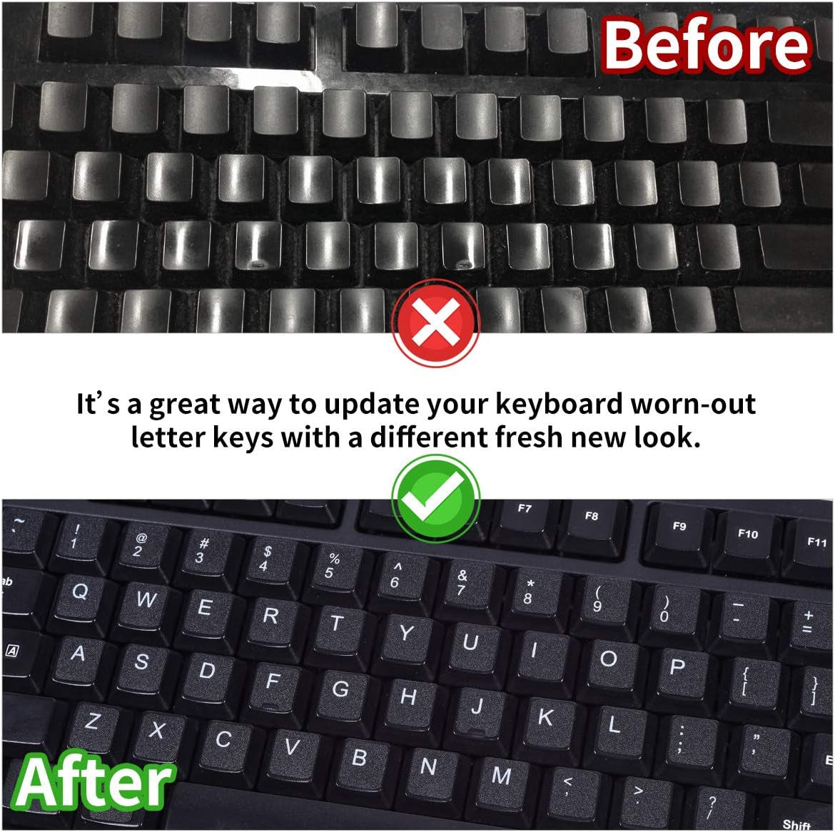 2PCS Pack Universal English Keyboard Stickers, Computer Keyboard Stickers Black Background with White Lettering for Computer Laptop Notebook Desktop (English)