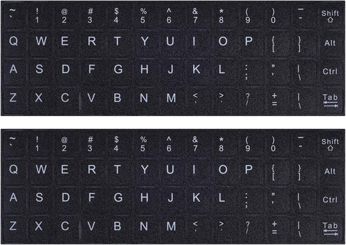 2PCS Pack Universal English Keyboard Stickers, Computer Keyboard Stickers Black Background with White Lettering for Computer Laptop Notebook Desktop (English)